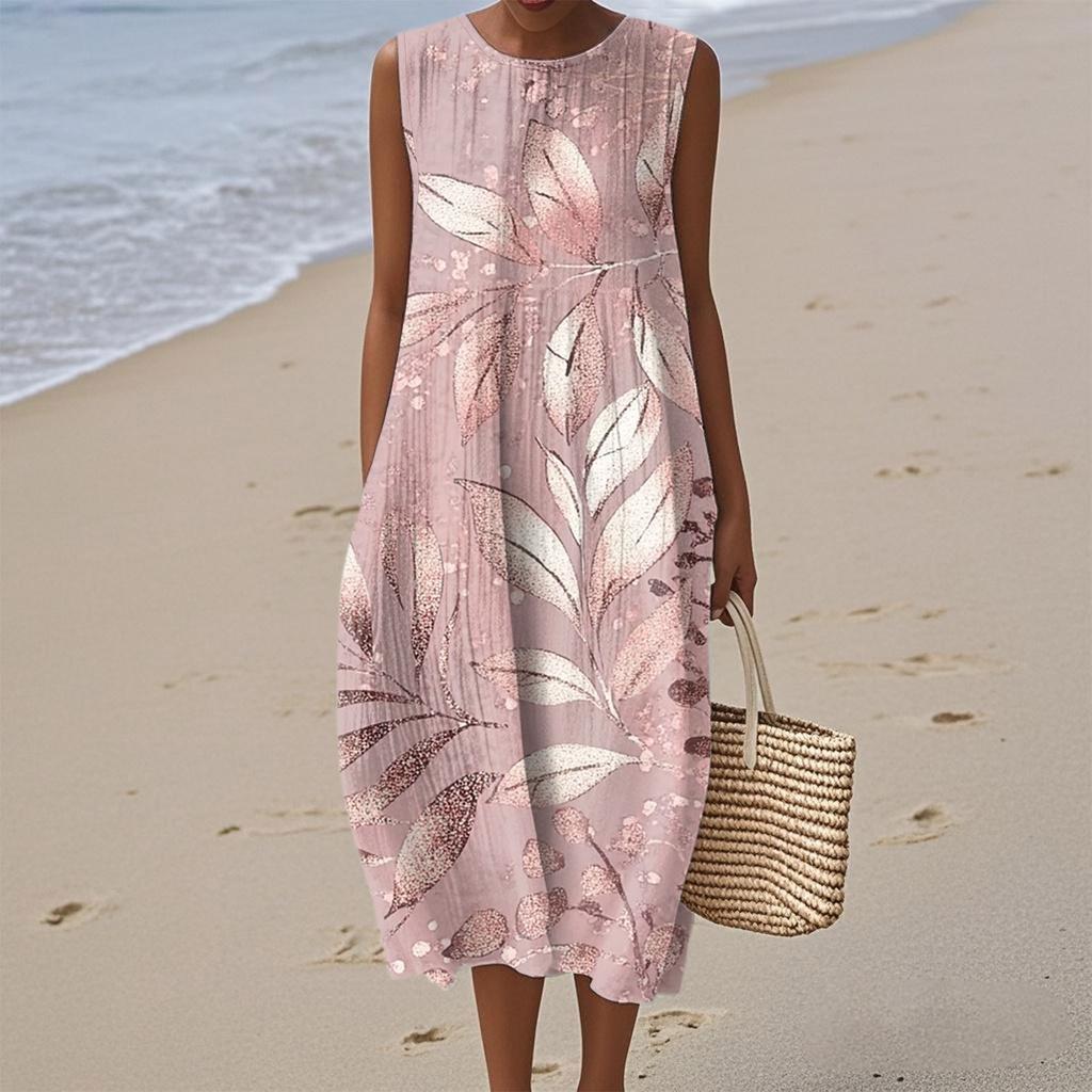 Women's Fashion Casual Sleeveless Round Neck Floral Elegant Temperament Dress