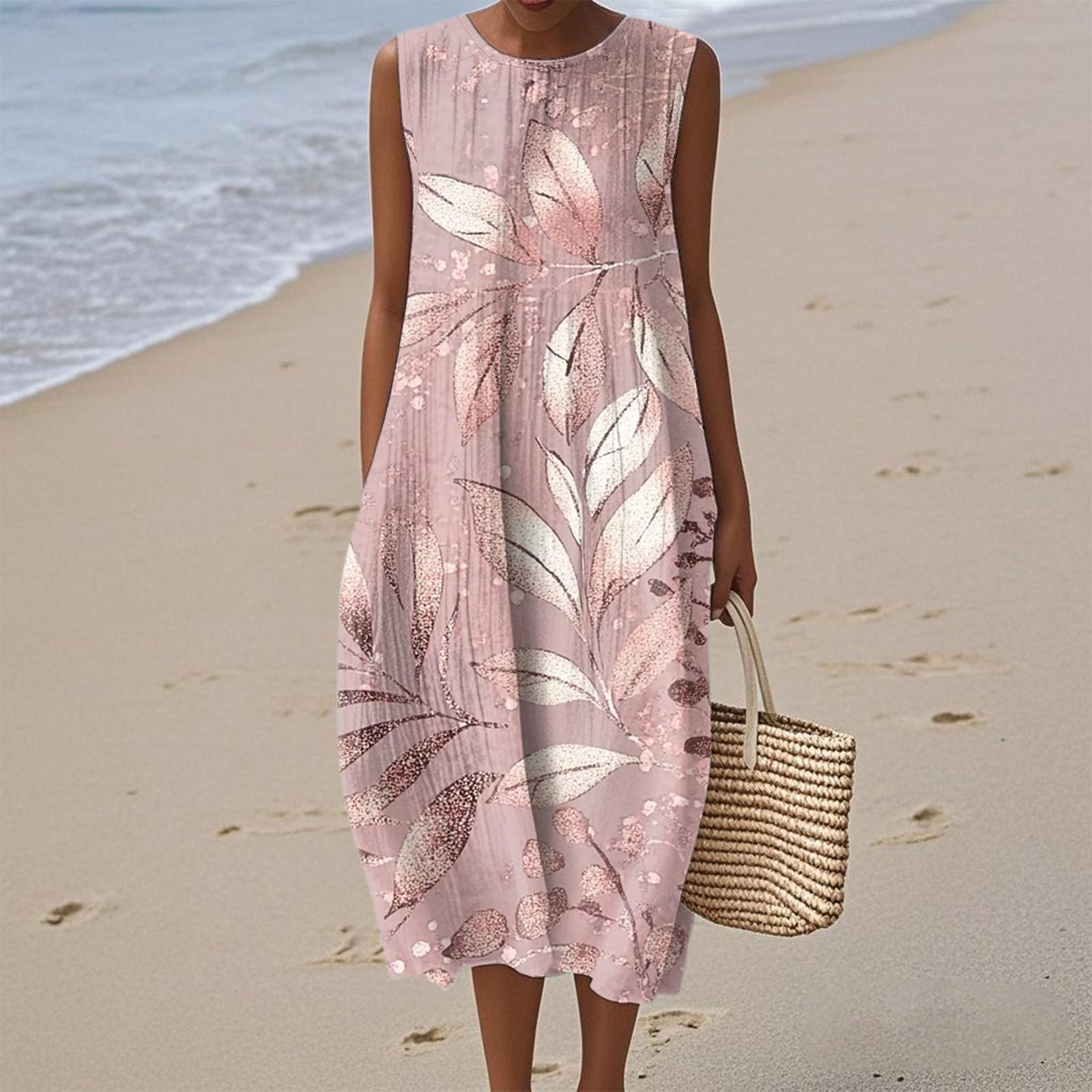 

Женское модное повседневное платье без рукавов с круглым вырезом и цветочным принтом, элегантное, темпераментное L розовый