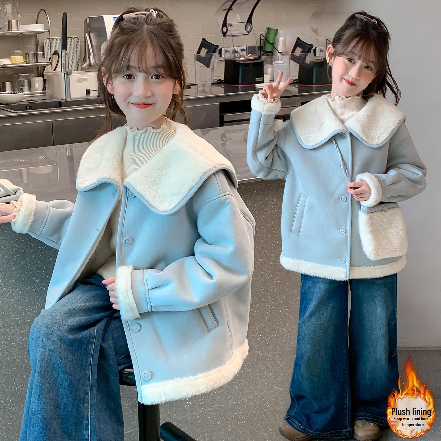 

Пальто для девочек на подкладке из флиса из овечьей шерсти - Коллекция Осень/Зима 2025 160 cm синий