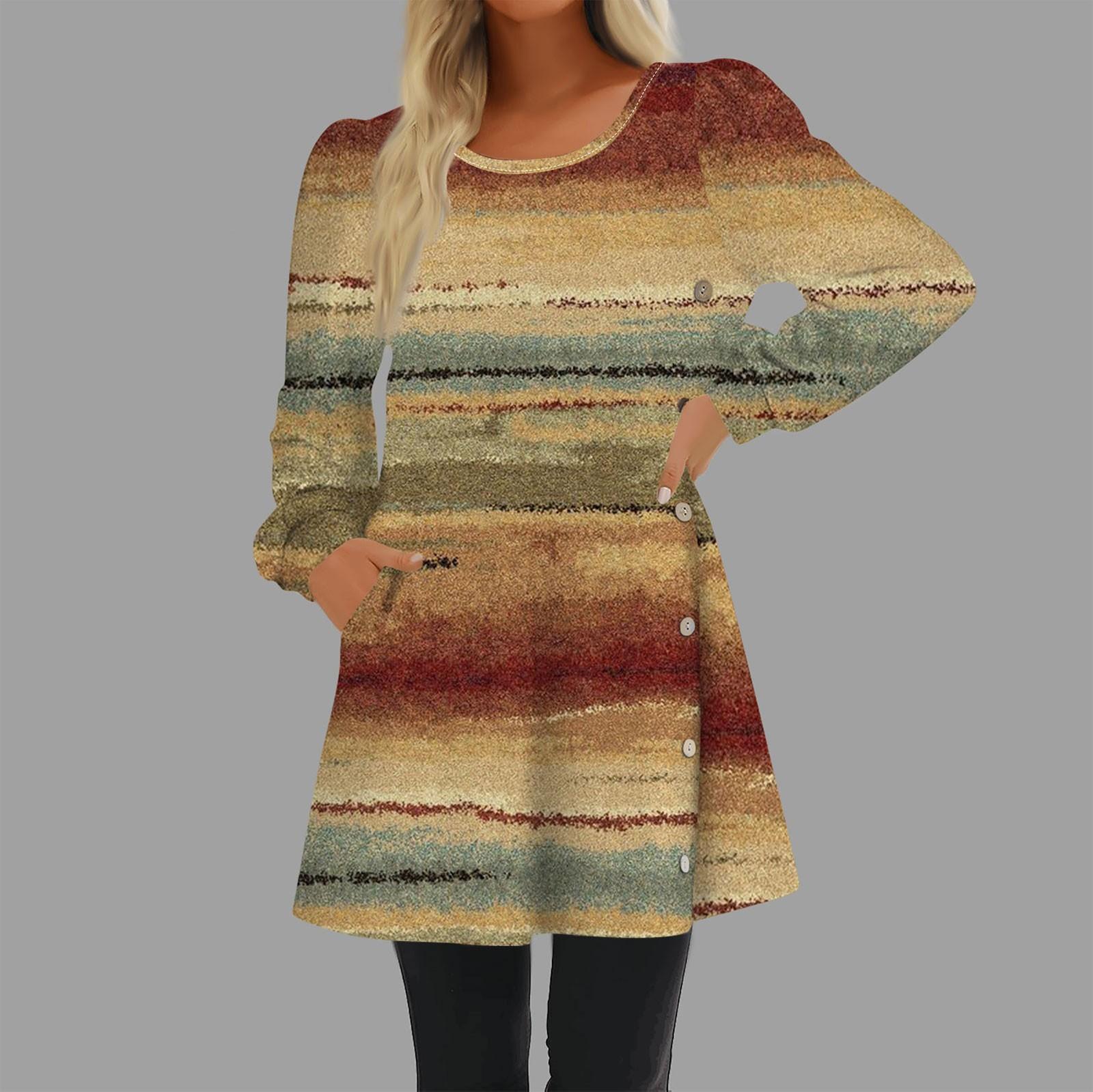 Модное женское повседневное свободное платье с круглым вырезом и пуговицами с длинным — фото 11