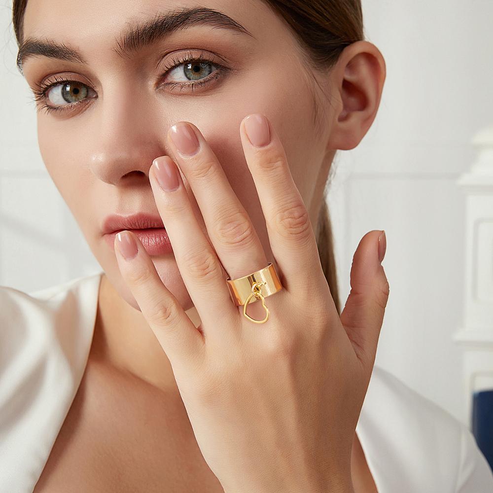 8Pcs 4 Style 304 Stainless Steel Open Cuff Finger Rings Stackable Rings with Heart Charms Golden & Stainless Steel Color Inner Diameter: 17~18mm