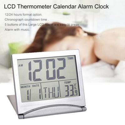LCD Digital Silver Wall Clock / Table Clock W/ Calendar Temperature Alarm Clock