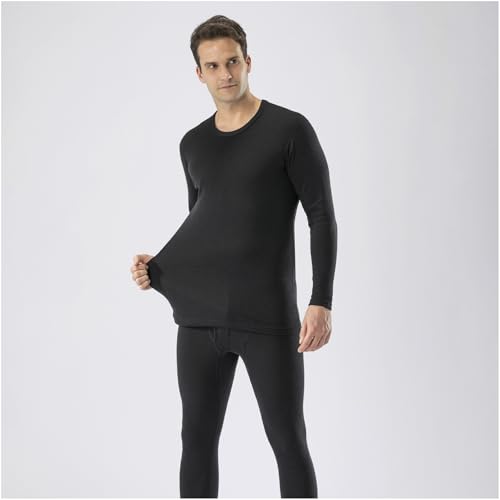 Heat-generating innerwear, Breath Thermo underwear, thick wool crew neck long-sleeve shirt, men's, C2JAAC10, black, size M