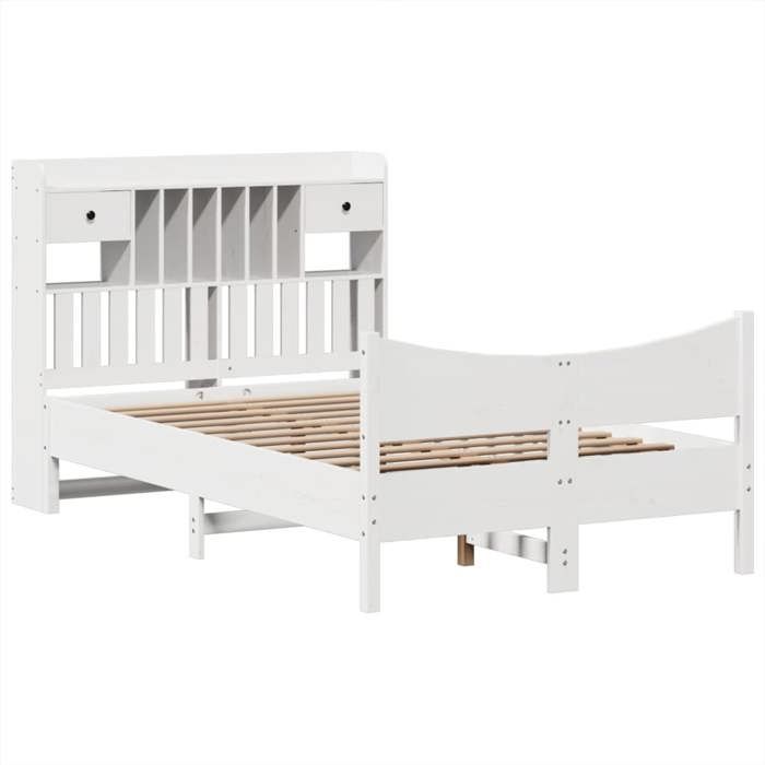 VidaXL Cadre de lit sans matelas blanc 135x190 cm bois de pin massif, lit, meuble de chambre à coucher, lit en bois, lit 3323393