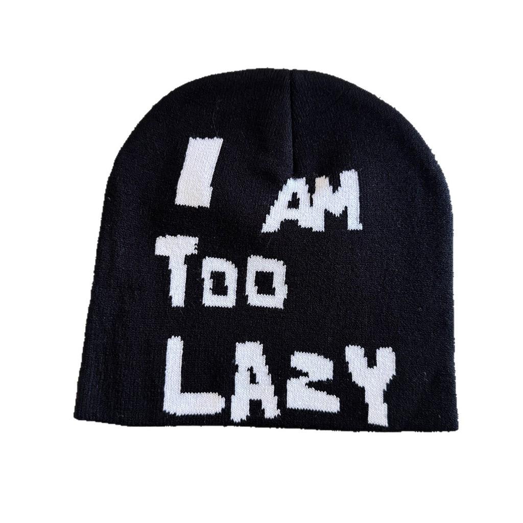 Am Letter I Too Lazy Embellishment Retro Streetwear Warm Wool Hat Knit Couples