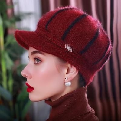 Women Winter Hat Thick Warm Knitted Hat Soft Velvet Slouchy Cap with Visor Brim for Middle-Aged And Elderly Ladies