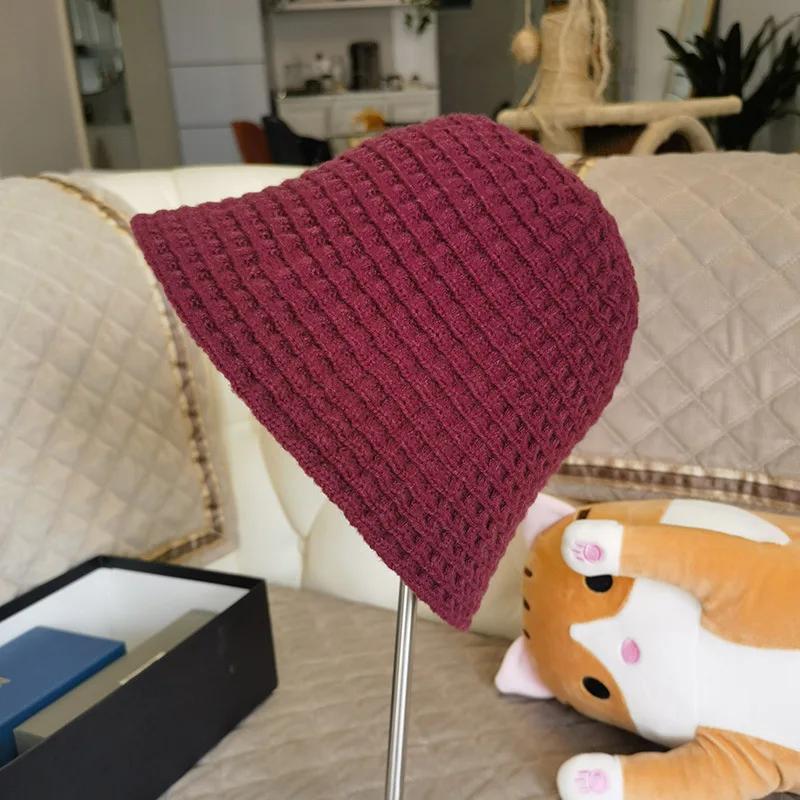 New Winter Hat Ins Wind Japanese Bucket Hats Korean Version Cute Knitted Hats Wool Bucket Hat For Women Mother Mum Gift