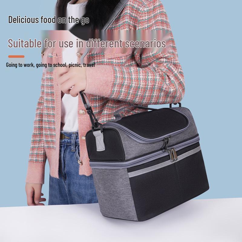 Zweischichtige, farblich abgesetzte, isolierte Lunchtasche - Stilvoll, als Umhängetasche oder in der Hand getragen, großes Fassungsvermögen für Bento