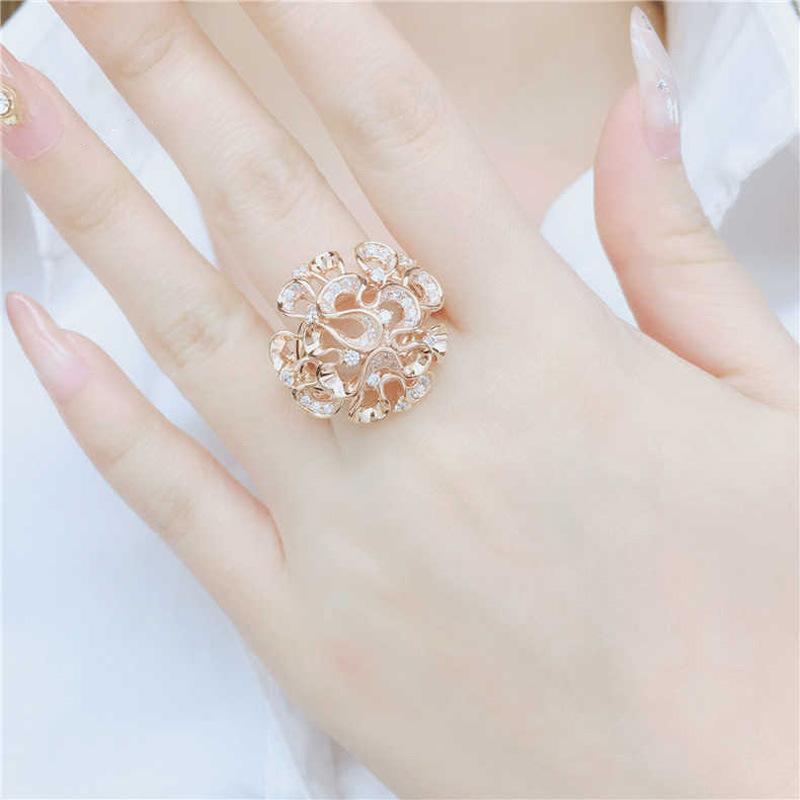 Purple Gold-Plated Rose Gold Inlaid Zircon Hollow Gesang Flower Ring Three-Dimensional Color Gold Atmosphere