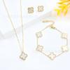 13mm Lucky Clover Floral Set Necklace Bracelet Earrings Titanium Steel 18K Plated Fashion Jewelry Women Men