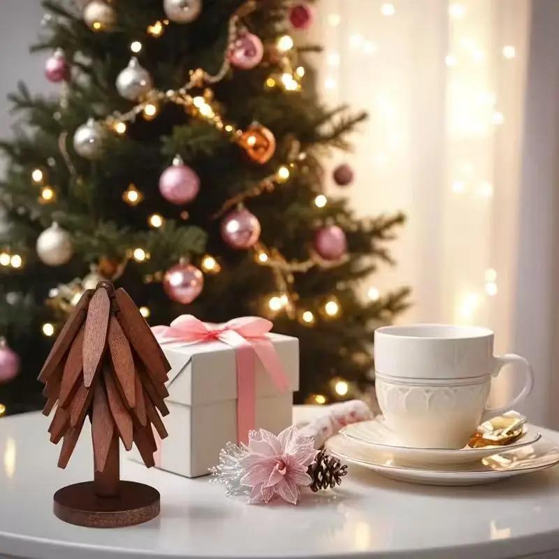 3/4/5PCS Tree Design Stand Bamboo Wooden Trivets Decorative Anti Scald Heat Resistant Table Mat Coaster Wood Placemats Pot