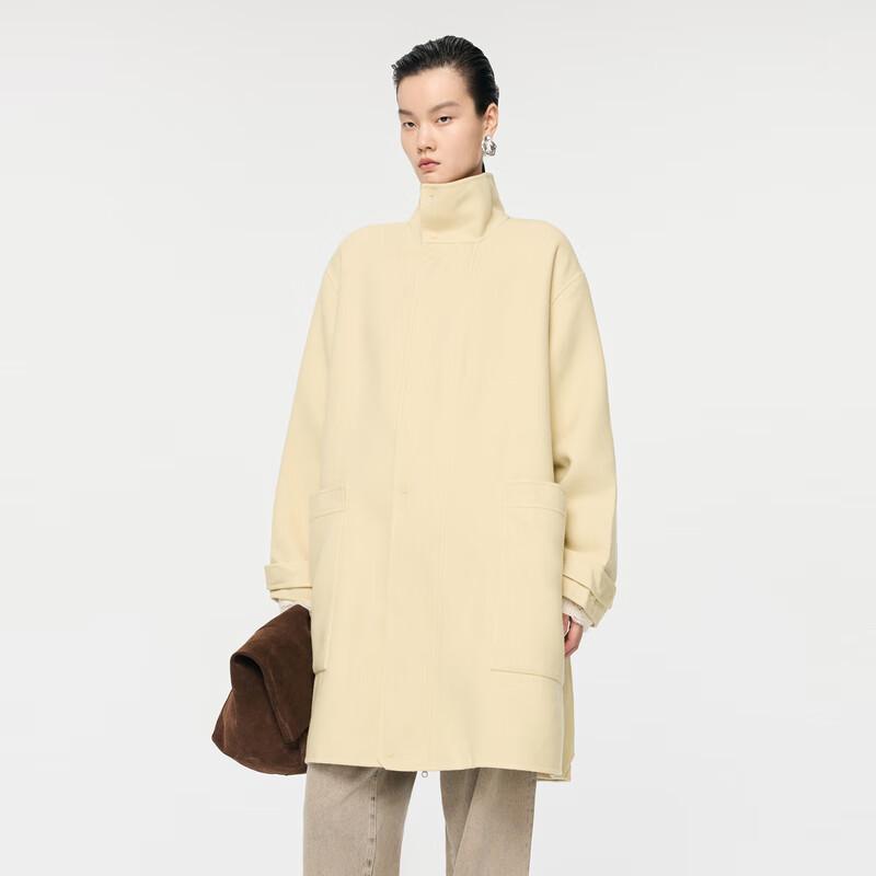 JNBY Rough Tweed Stand Collar Mid-length Wool Coat