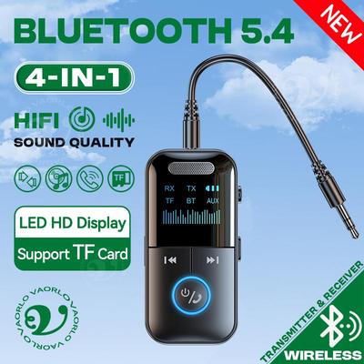 VAORLO 4 v 1 Bluetooth 5.4 Audio Přijímač Vysílač 3.5MM AUX Přehrávání z TF karty Stereo Hudba LED Displej Bezdrátový Adaptér s Mikrofonem pro Auto TV PC