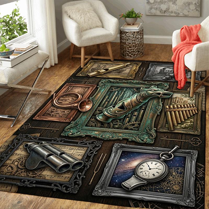 Steampunk Antiques Pattern Rug Floor Mat for Living Room or Bedroom Soft and Comfortable Carpet a Gift for Birthday and Holiday.
