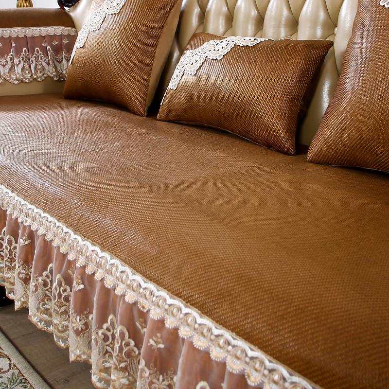 Summer Coolness Rattan Mat Fabric Sofa Cover European Hemline Living Room Decoration Non-slip Slipcover Sofa Cushion Home Decor