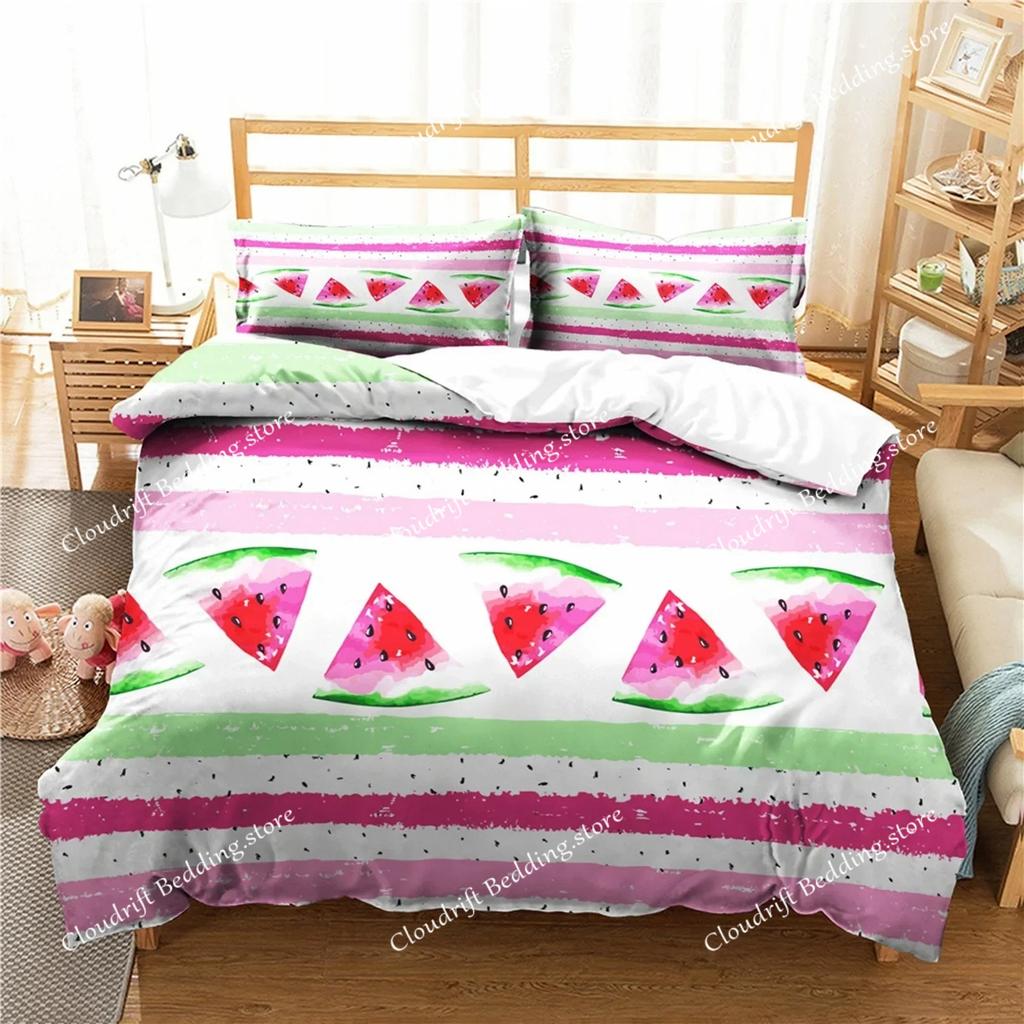 Fruit Duvet Cover Set Cartoon Watermelon Summer Theme Bedding Set for Boy Girl Double Queen King Size Microfiber Comforter Cover