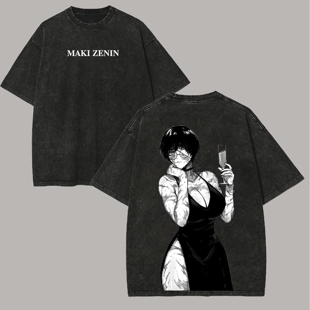 Jujutsu Kaisen Anime Gojo Satoru Graphic Print Tshirt Cotton Women Men Vintage Washed Harajuku Tees Loose Casual Oversized Tops