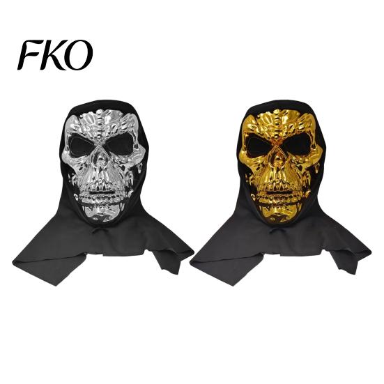 Dark Cool Cosplay Mask Halloween Skull Mask, with Breathable Mesh Eyes Design, Black Electroplated Metallic Headscarf Mirror Texture for Adults Party