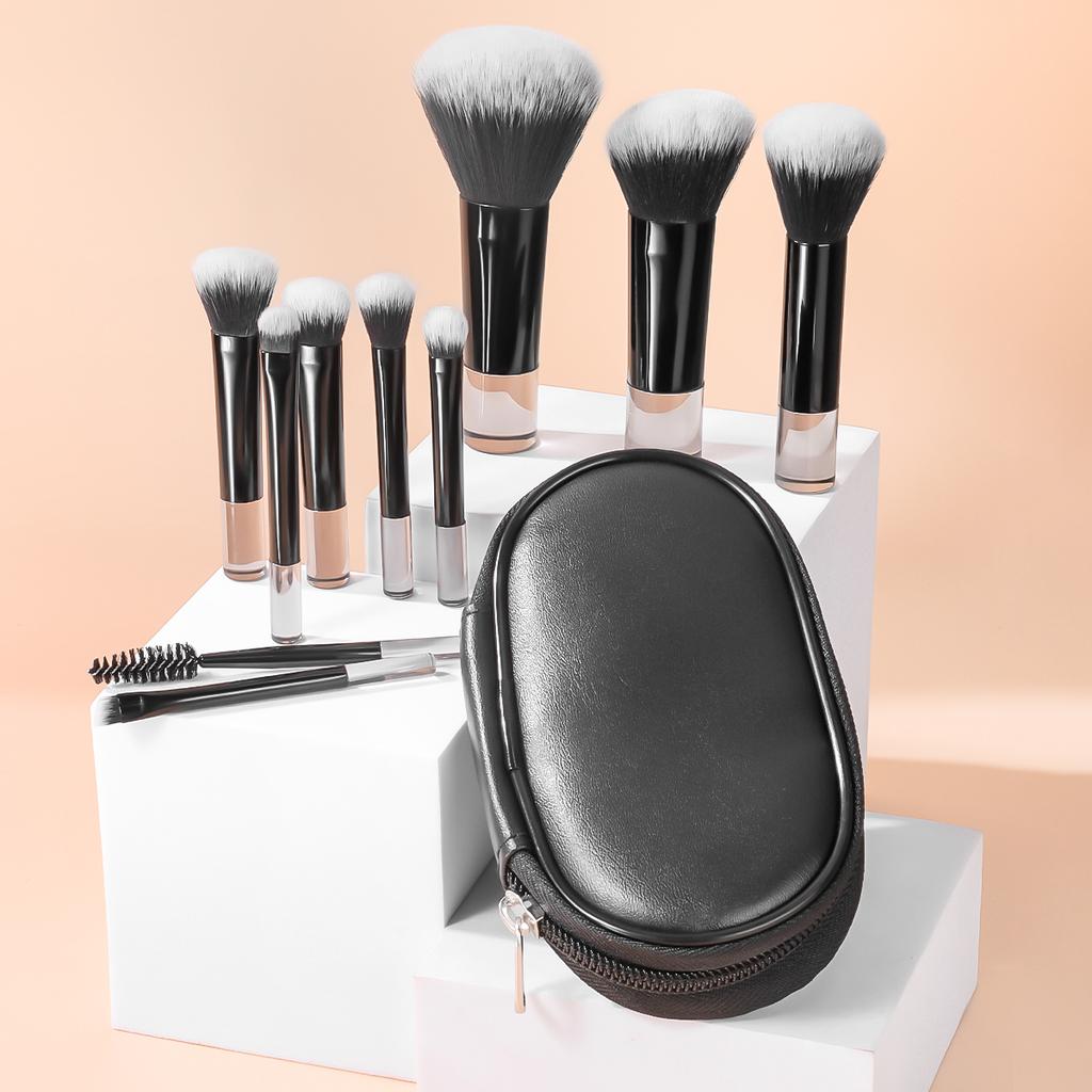 Makeup Brush Sets,10pcs Plastic Mini with Bag Multifunctional Makeup Brush At Home or On-the-Go  Beauty  Sculpting Brush