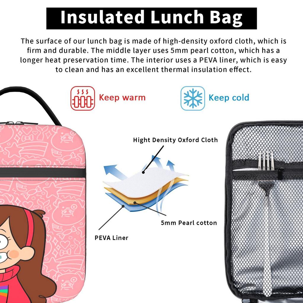 Insulated Lunch Box Gravitys Falls Merch Lunch Food Box Multifunction Cooler Thermal Bento Box For Picnic