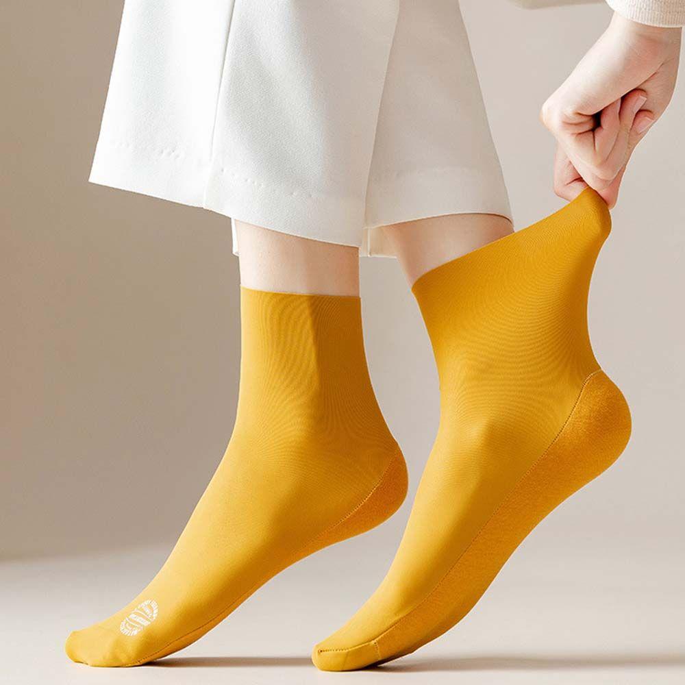 Thin Girls Seamless Any Cut Ice Silk Solid Color Middle Tube Socks Pile Socks Hosiery Women's Socks
