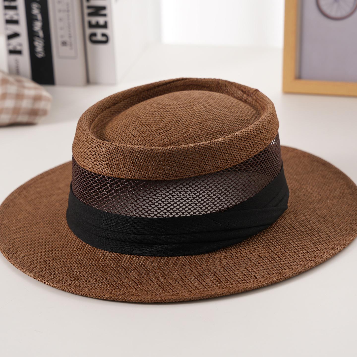 

Big Brim Hollow Breathable Straw Sun Hats Men s Encrypted Grass Concave Top Beach Hat Korean Outdoor Sun Protection Visor Cap M 56-58cm