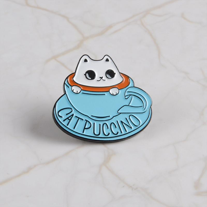 And Cat Charming Coffee Cup Alloy Brooch Enamel Pin Stylish Gift For Cat Lovers