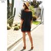 DX~Women's Sexy Hollow Out V-neck Short Sleeved Contrasting Hand Hook Patchwork Loose Beach Sun Protection Cover