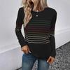 Autumn/Winter 2023 Women's Striped Crew Neck Long Sleeve T-shirt - European and American Fashion.