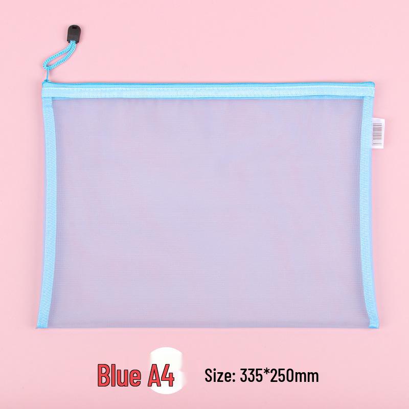 Large Capacity Transparent Nylon Mesh Document Bag - A4 Student and Office Zipper Storage Bag