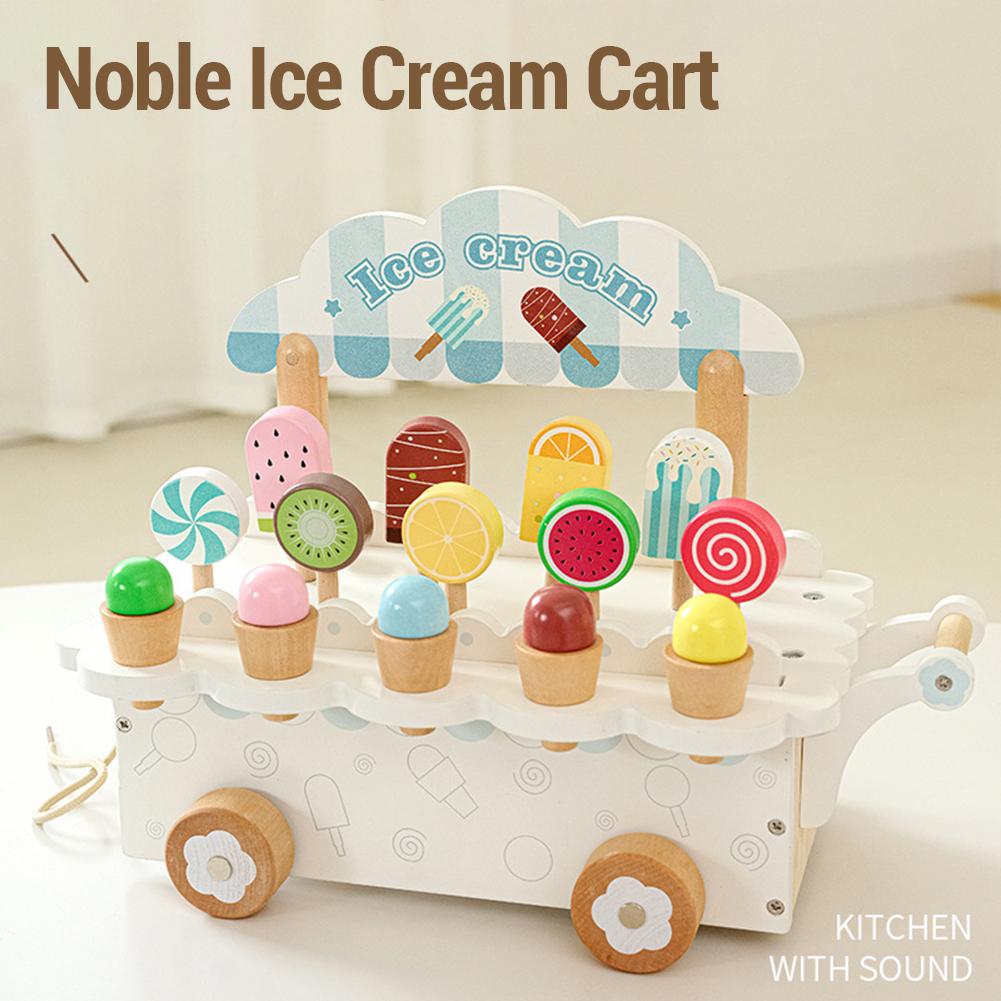 Wooden Ice Cream Cart Toy Ice Cream Truck Playset Pretend Play Kitchen Food Toy Early Education Learning Toys Gifts For Kids