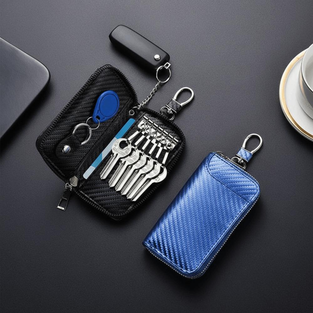 New PU Leather Keychain Bag Carbon Fiber Retro Car Key Bag Portable Mini Keys Pouch