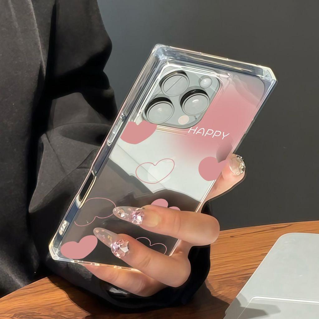 Clear Square Back Tube Case Protection For iPhone 11 15 Plus 14 Pro Max 16 ProMax 12 13 Anti-Oxygen,Pink Heart Pattern Casing