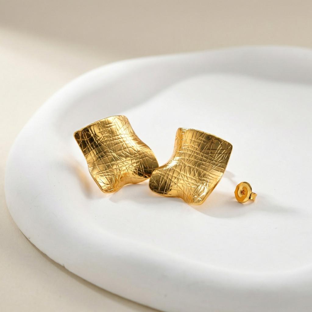 Geometry Texture Earring for Women Studs, Exaggerated Square Gold Color Earring, Statement Jewelry Wholesale