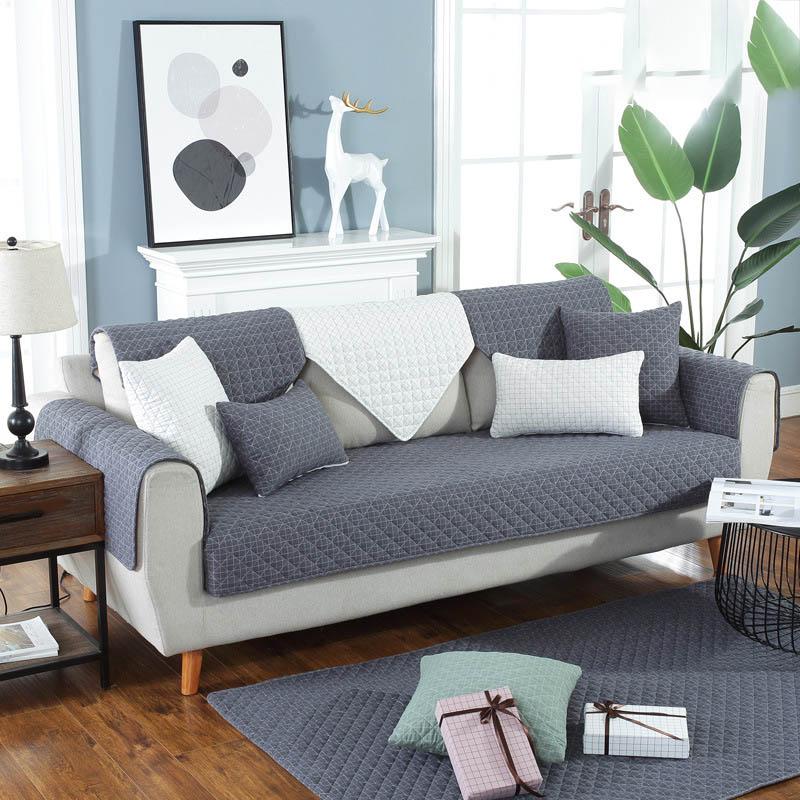 Sofabezüge für Wohnzimmer Schmutzabweisende Couchbezug Graue Farbe Plüschkissen Möbelbezug Ecksofa Handtuch