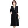 2025 New Spring & Autumn Long-Sleeve Dress for Middle-Aged Women - Elegant Slimming Faux Two-Piece Design
