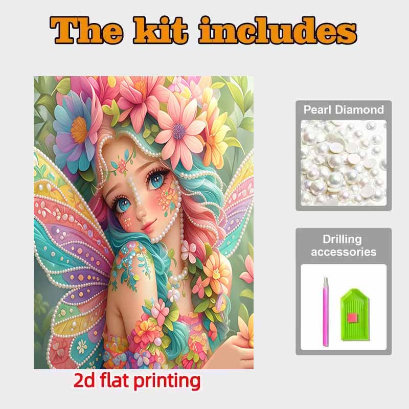 DIY Beautiful Fairy Flower Pearl Diamond Art Kits Without Frame 30x40cm Gem Art Diamond Painting Kits for Adults/Beginners Gift Idea Home Wall Decor