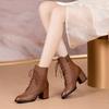 Chunky Heel Pointed Toe Martin Boots Laced Ankle Boots with Plush Lining,Winter Warm Leather Shoes for Women