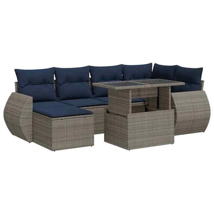 VidaXL Salon de jardin avec coussins 7 pcs gris résine tressée acacia 3326672