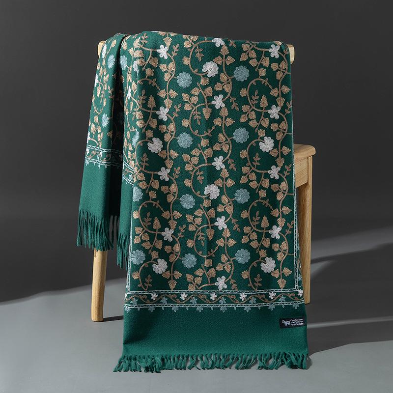Xinjiang Embroidered Imitation Cashmere Scarf: Women’s Ethnic Style, Warm and Versatile with Tassels