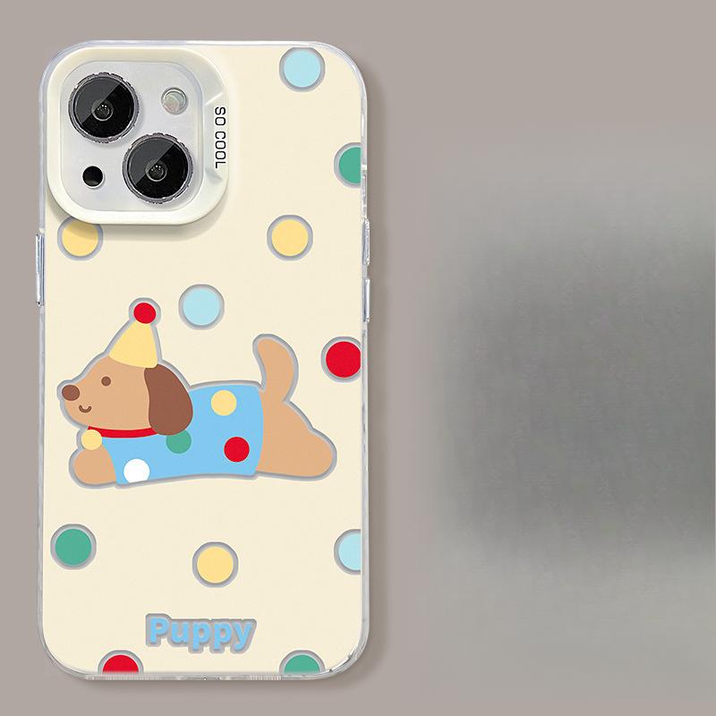 Applicable To Xiaomi 14pro Mobile Phone Case Opporeno12 Cute Polka Dot Puppy Stand Vivos19 Color Silver Matte