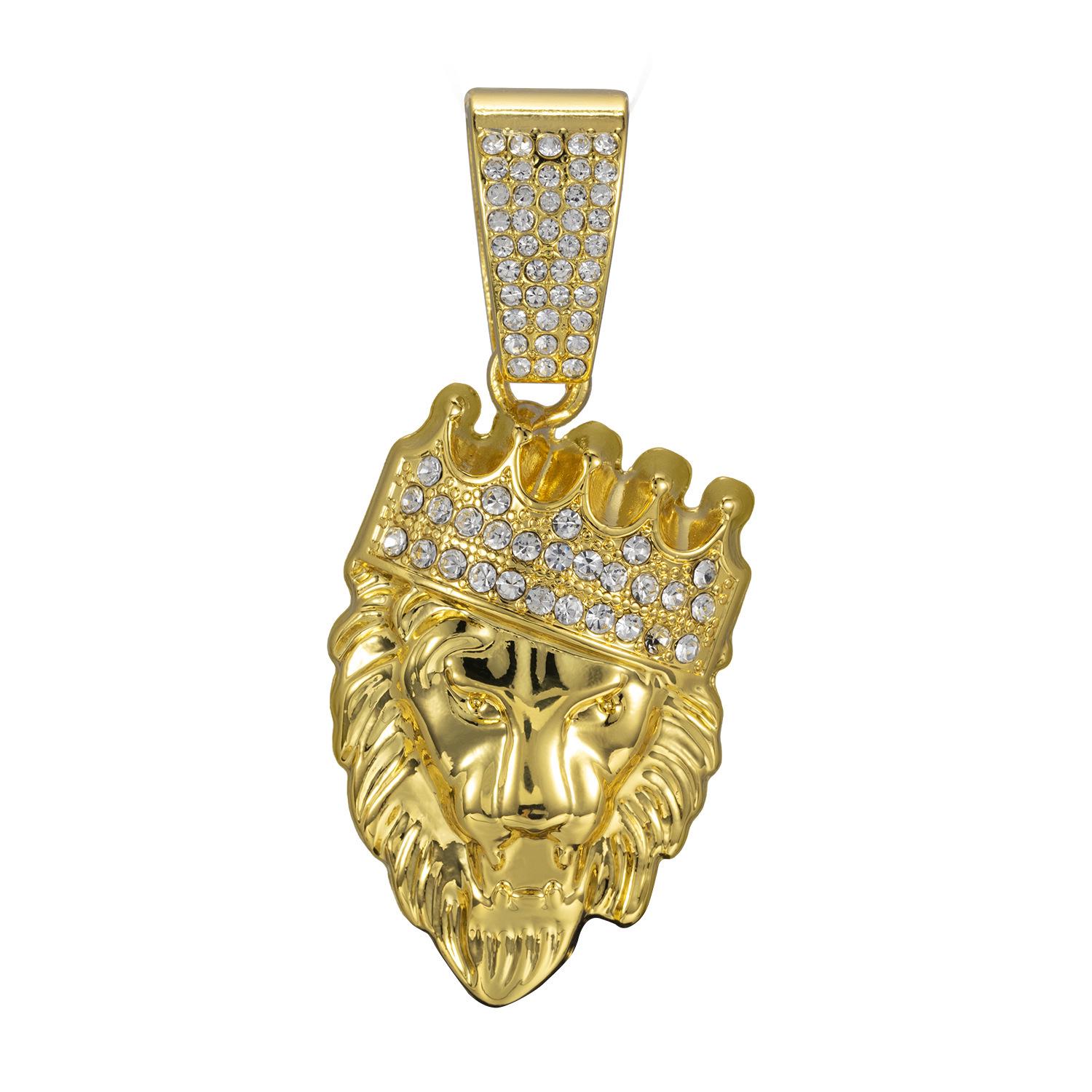Rhinestone Lion Crown Pendant Cuban Chain: Hip Hop Nightclub Necklace