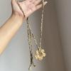 Ins Blogger Gold Flower Braided Necklace, Retro Long Versatile Sweater Chain Clavicle Choker