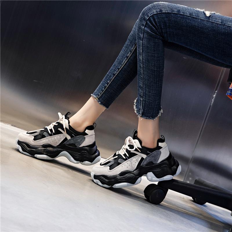 Sneakers Women's Spring 2025 New Casual Running Breathable Leather Women's Shoes Heightened Platform Dad Shoes