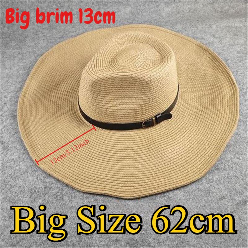 Big Size Foldable Jazz Straw Hat for Men Big Brim Summer Sun Protection Hat Tourist Travel Beach Hat for Woman 58cm 60cm 62cm