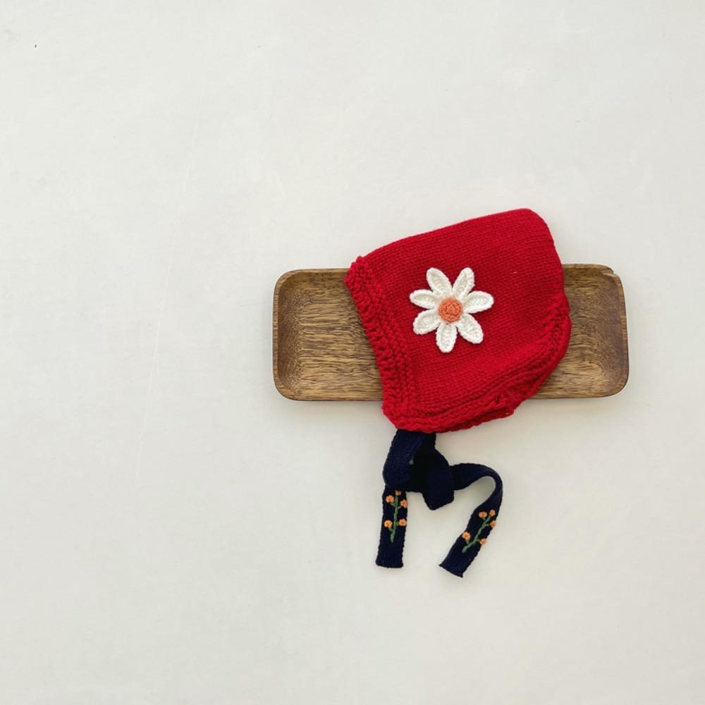 

Cute Flower Ear Protection Hat Liner Velvet Warm Knit Pullover Cap Knit Winter Kids Bonnet 1-4Year Boy Girl красный