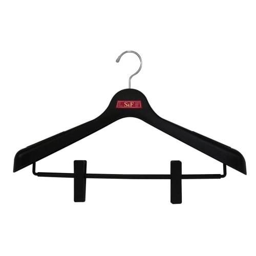 Shinko Hanger S&F Jacket Clip 45 Suit Hanger with Clips, Black, Made In Japan, with 360-Degree Rotating Hooks, Prevents Skirts, Coats, and Outerwear F