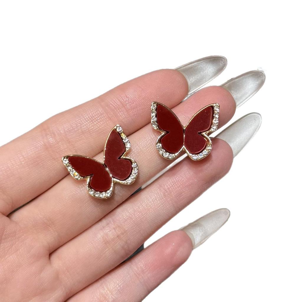 2025 Koreanischer Stil Rote Schmetterlingsohrringe: Elegante, vielseitige High-End-Modeaccessoires für Damen