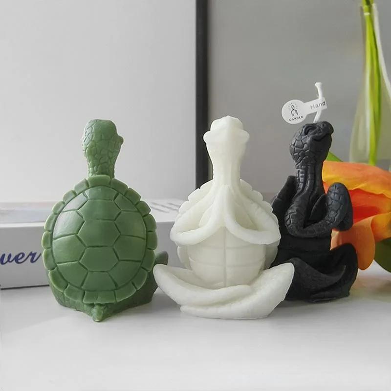 New Silicone Molds Meditation Turtle Aromatherapy Candle Mold With Hands Together Turtle Gypsum Decoration Art Gypsum Molds Tool