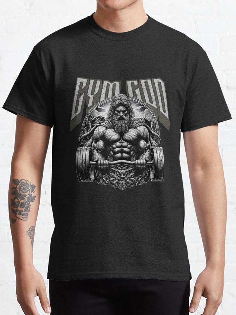 Red Dumbbell Ancient Greek God Zeus Gym God Greek God Bodybuilding Weight Lifting Cotton Print Plus Size T-shirt for Gym Lover